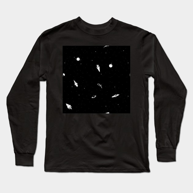 Space Pattern - Spaced Out - Black and White Long Sleeve T-Shirt by A2Gretchen